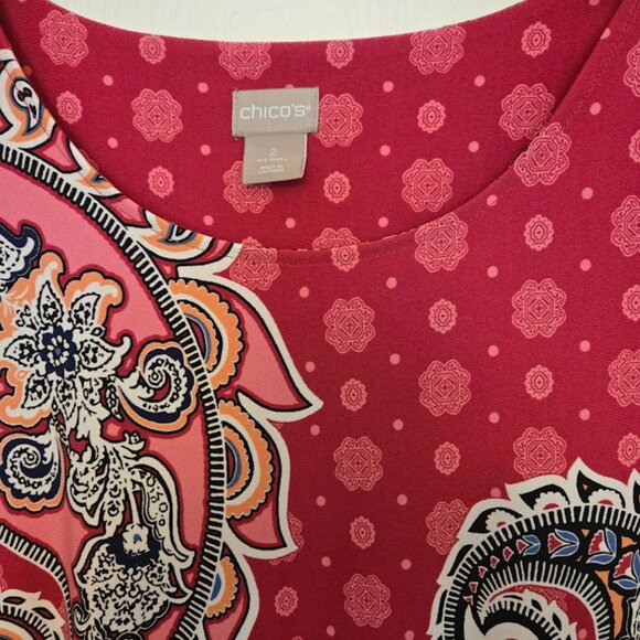 Chico's pink paisley S/S top with knotted hem detail Size 2/L - Picture 3 of 5
